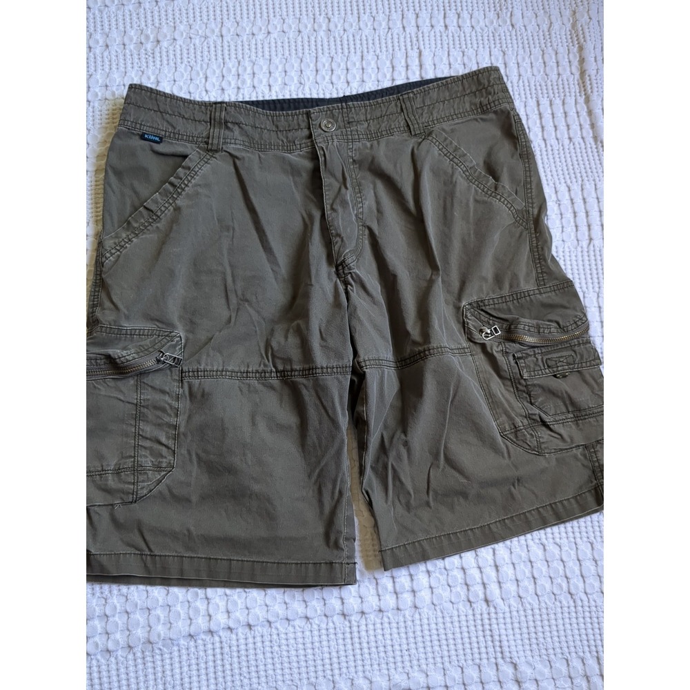 Kuhl Ambush Cargo Shorts Vintage Patina Dye Sz 36 Green 12" Inseam 36" Waist